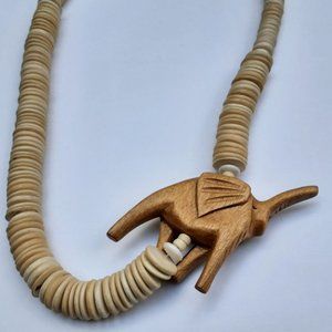 Vintage chunky African tribal Carved elephant wooden bead necklace